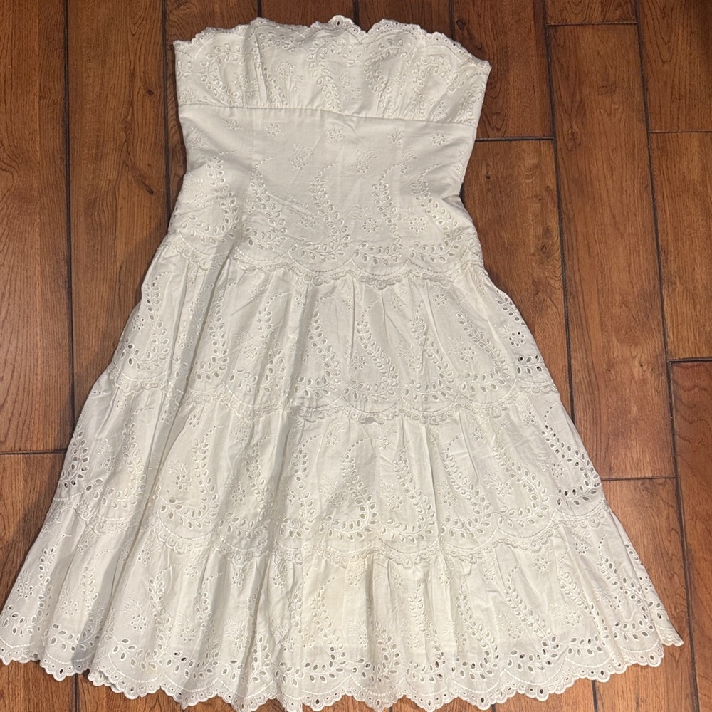 BCBGMaxAzria Strapless White Eyelet Cotton Dress